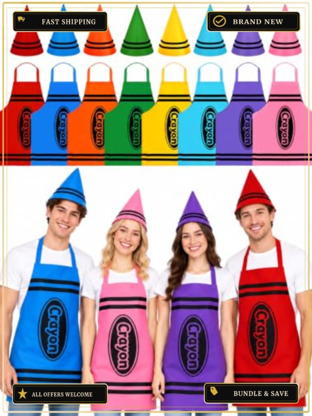 Adult Crayon Costume Set 8 Hats 8 Aprons Group Halloween